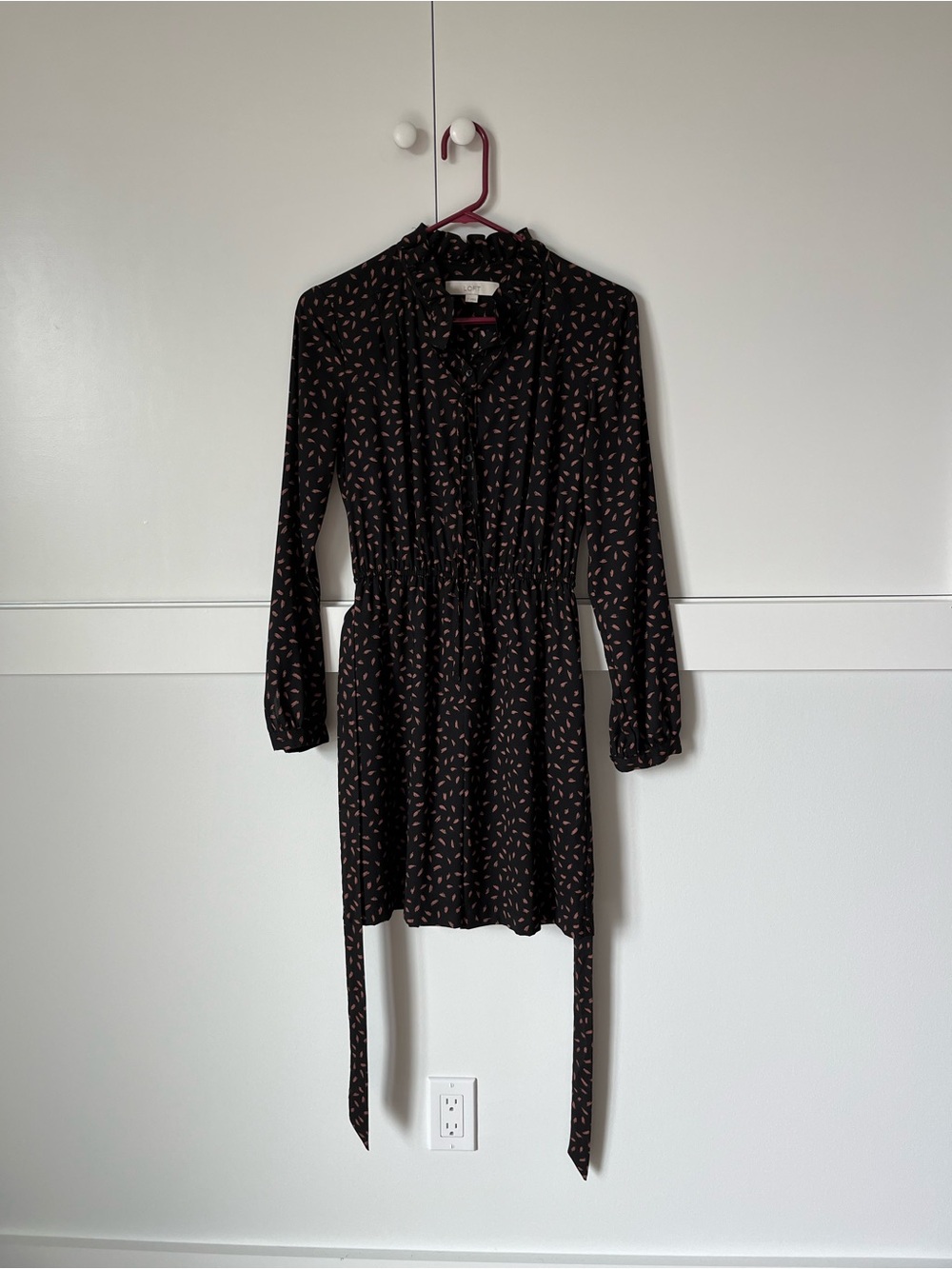 LOFT Black Midi Dress with Subtle Pattern